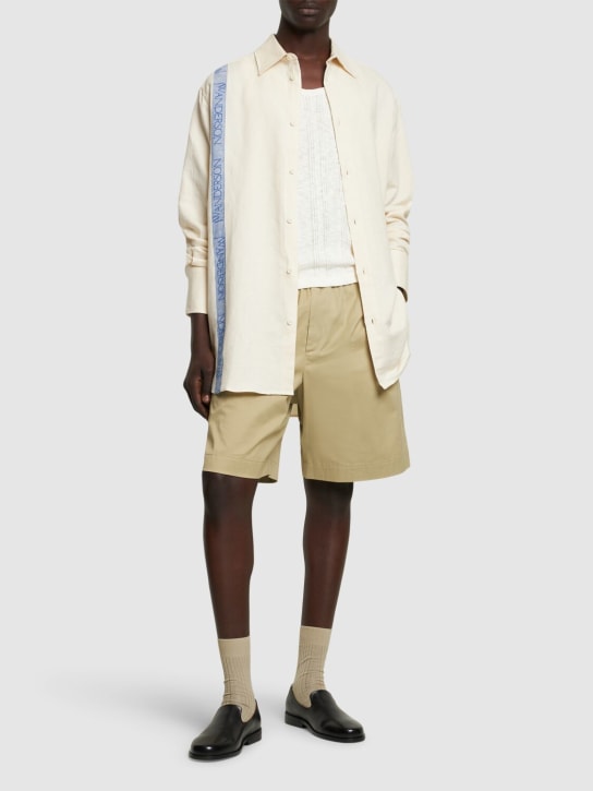 JW Anderson: 大廓型亚麻&棉衬衫 - 米白色 - men_1 | Luisa Via Roma