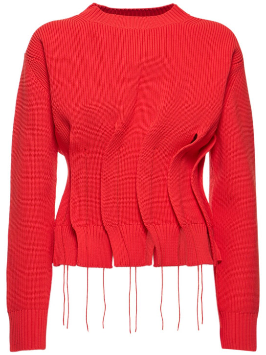 Sacai: Pleated rib knit sweater - Red - women_0 | Luisa Via Roma