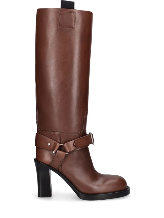 Burberry: 100mm LF Stirrup leather tall boots - Brown - women_0 | Luisa Via Roma