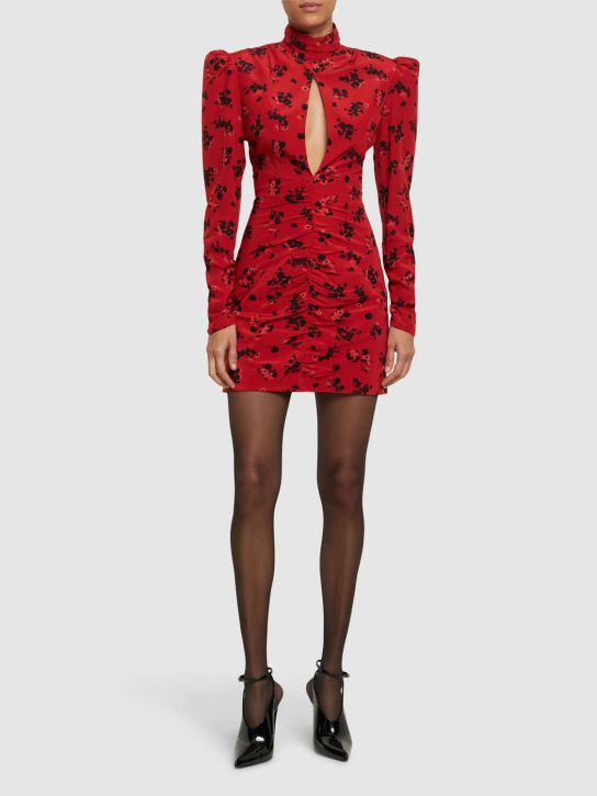 Alessandra Rich: Printed silk high neck mini dress - Kırmızı/Siyah - women_1 | Luisa Via Roma