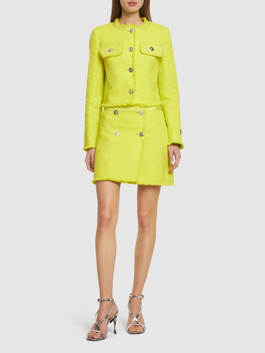 Versace: Cotton blend tweed crop jacket - Yellow - women_1 | Luisa Via Roma