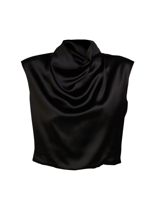 Saint Laurent: Satin viscose blouse w/ collar - Siyah - women_0 | Luisa Via Roma