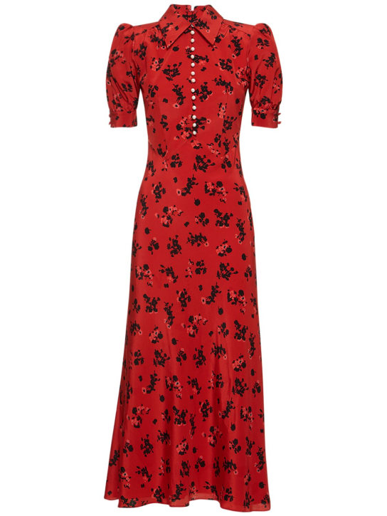 Alessandra Rich: Printed silk short sleeve long dress - Red/Black - women_0 | Luisa Via Roma