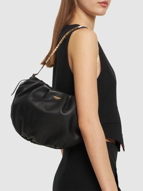 Moschino: Logo Napa leather shoulder bag - Siyah - women_1 | Luisa Via Roma