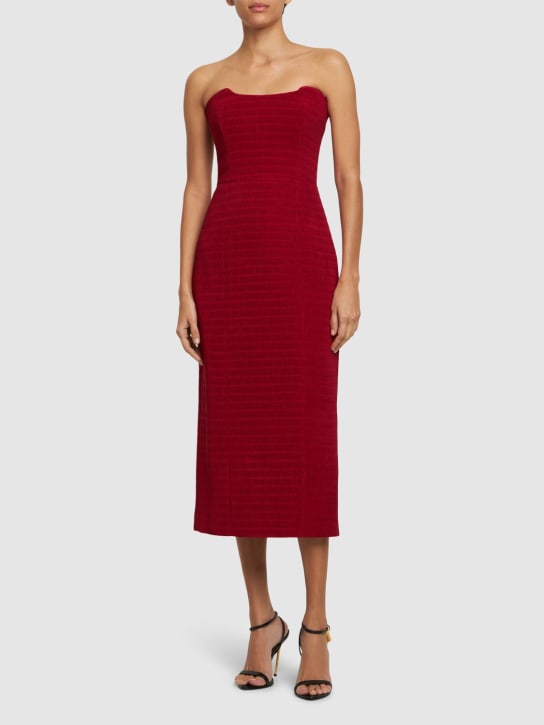Emilia Wickstead: Ryder strapless tweed midi dress - Kırmızı - women_1 | Luisa Via Roma