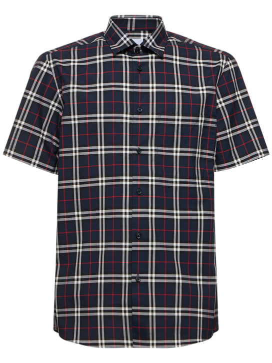 Burberry: Simpson cotton checked shirt - Navy - men_0 | Luisa Via Roma