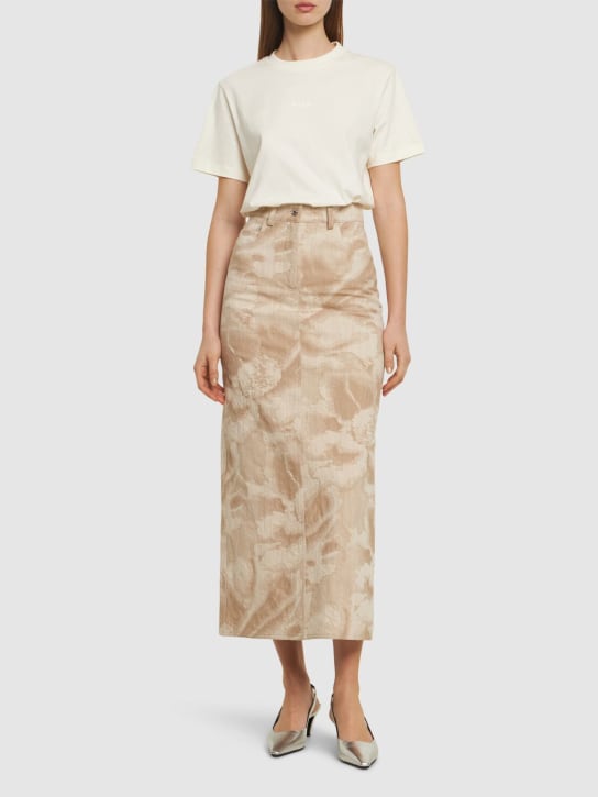 MSGM: Printed cotton blend midi skirt - Bej/Renkli - women_1 | Luisa Via Roma