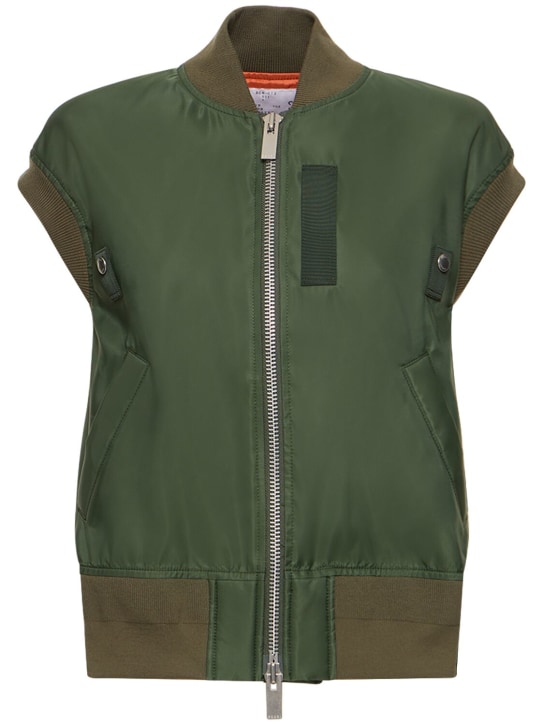 Sacai: Sleeveless nylon zip-up jacket - Khaki - women_0 | Luisa Via Roma