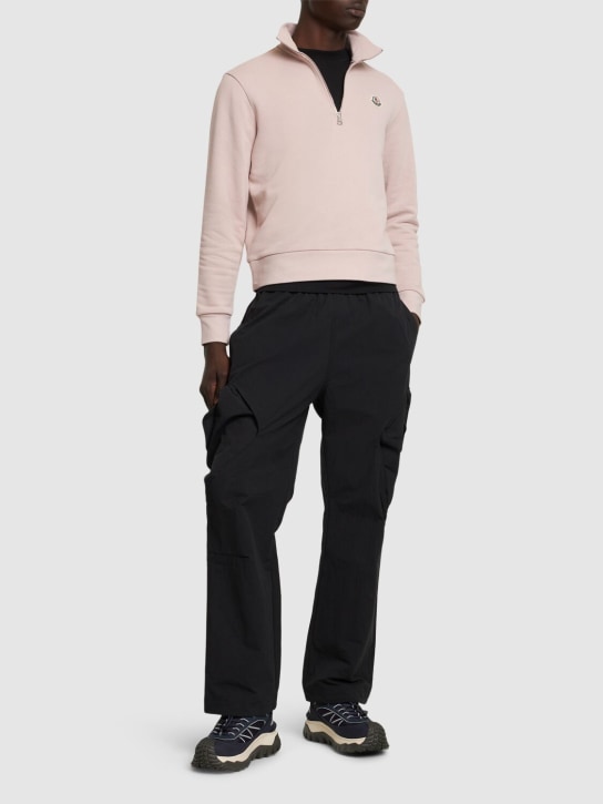 Moncler: Zip-up cotton turtleneck sweatshirt - Dusty Pink - men_1 | Luisa Via Roma