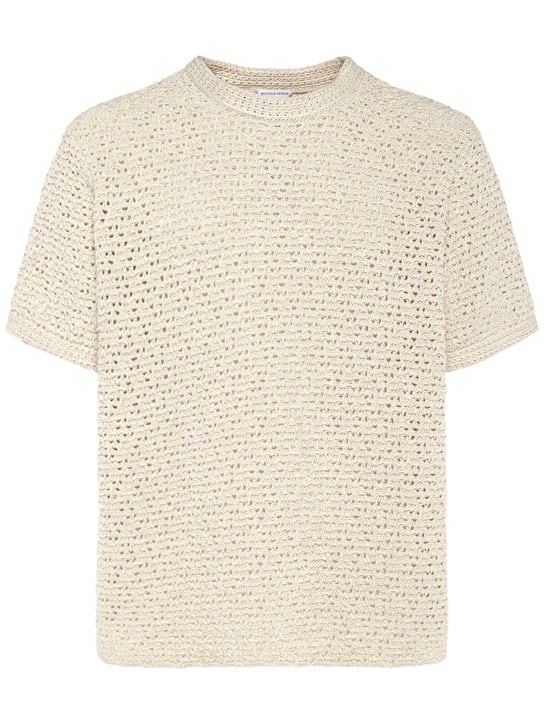 Bottega Veneta: T-shirt in cotone crochet - Bone/Cloud - men_0 | Luisa Via Roma