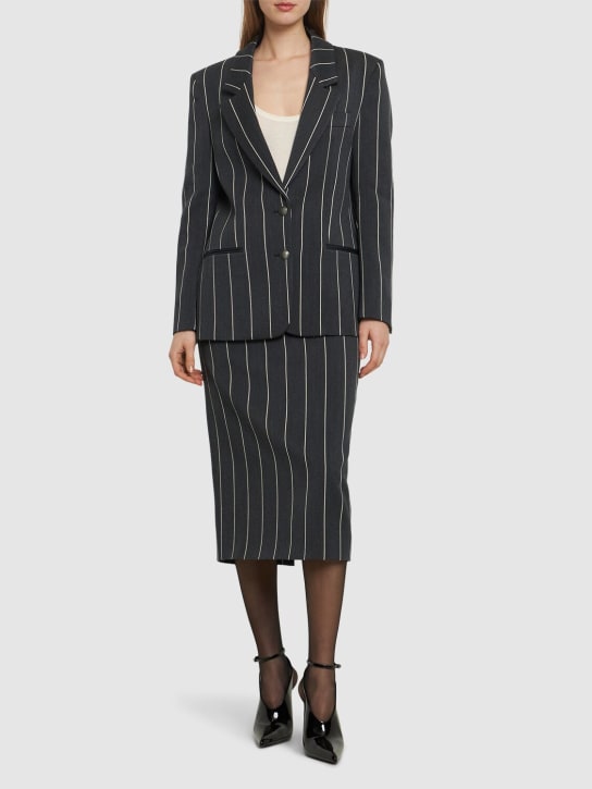 Alessandra Rich: Pinstripe light wool tailored jacket - Gri/Beyaz - women_1 | Luisa Via Roma