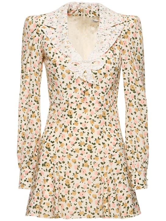 Alessandra Rich: Printed silk long sleeve mini dress - Multi/Pink - women_0 | Luisa Via Roma