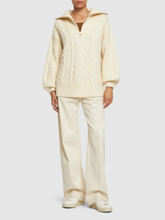 Varley: Daria half zip cable knit sweater - Beige/White - women_1 | Luisa Via Roma