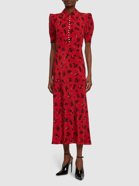 Alessandra Rich: Robe longue en soie imprimée à manches courtes - Rouge/Noir - women_1 | Luisa Via Roma