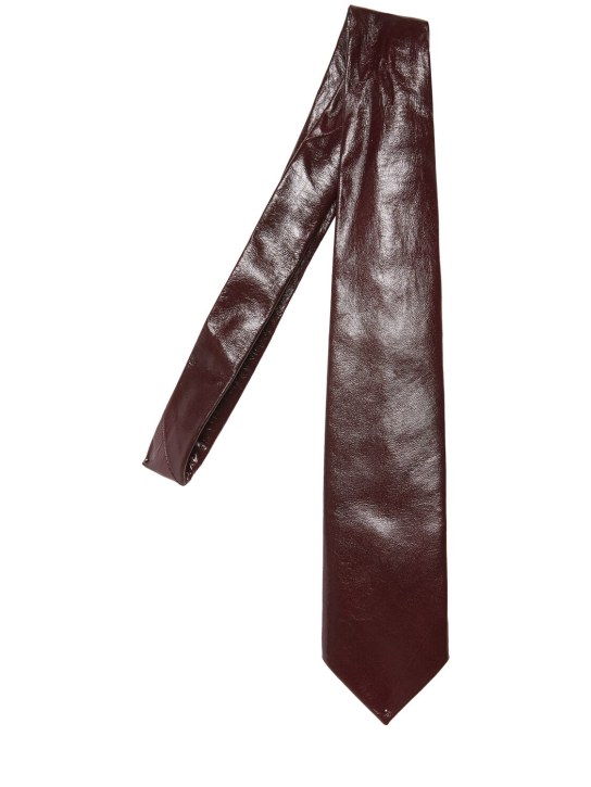 Bottega Veneta: Shiny leather tie - Jam - men_0 | Luisa Via Roma