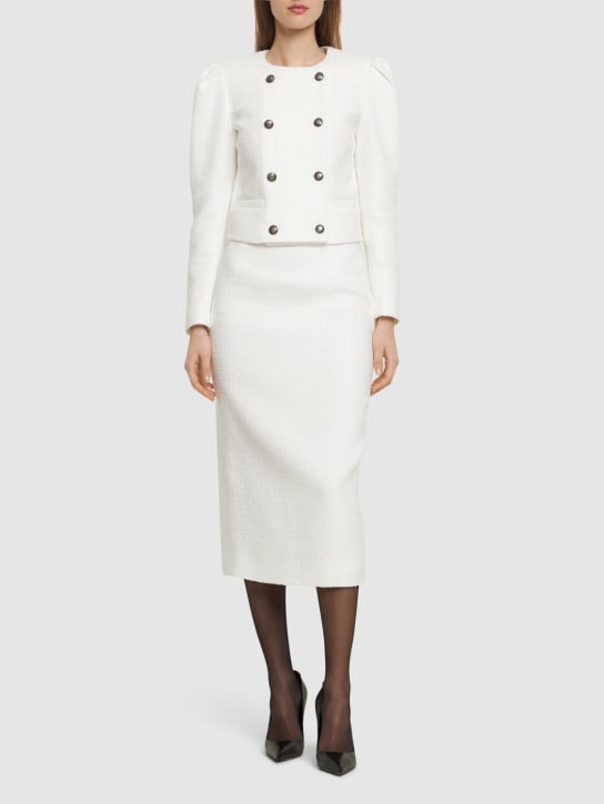 Alessandra Rich: High waisted tweed bouclé midi skirt - White - women_1 | Luisa Via Roma