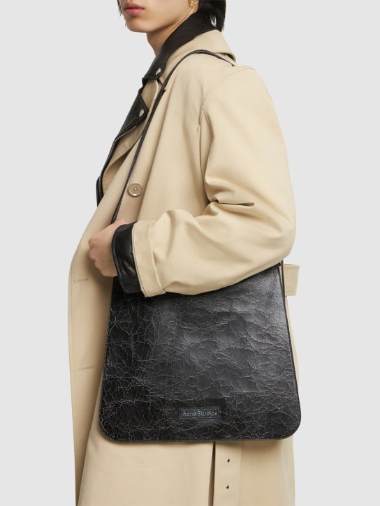 Acne Studios: Platt wrinkled leather shoulder bag - Siyah - men_1 | Luisa Via Roma