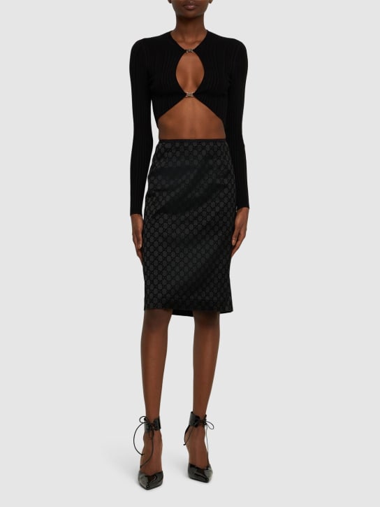 Gucci: GG printed silk blend duchesse skirt - Black - women_1 | Luisa Via Roma