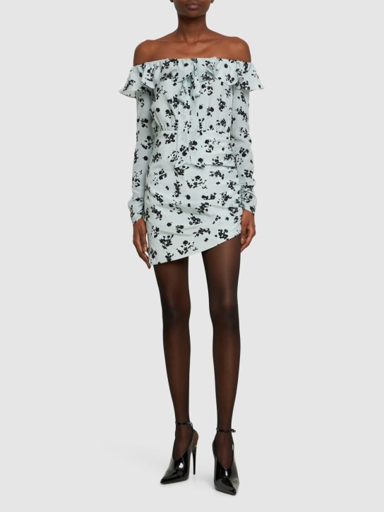 Alessandra Rich: Printed off-the-shoulder silk mini dress - Renkli - women_1 | Luisa Via Roma