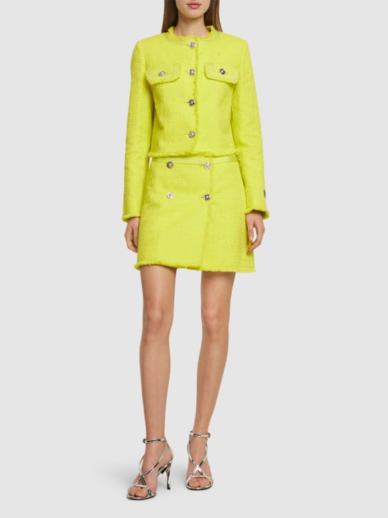 Versace: Cotton blend tweed mini wrap skirt - Yellow - women_1 | Luisa Via Roma