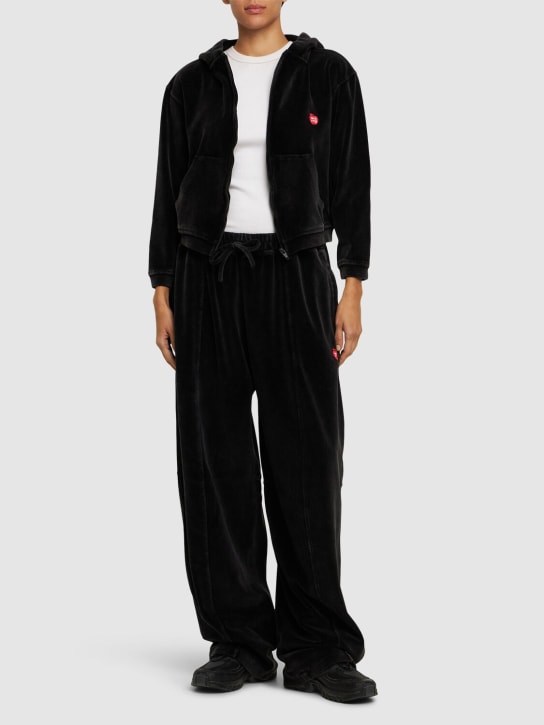 Alexander Wang: Sweat court zippé en coton à capuche avec logo - Noir - women_1 | Luisa Via Roma