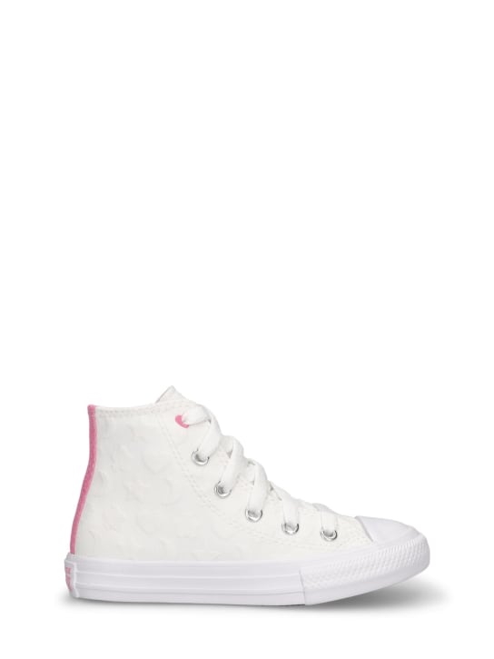 Converse: Embossed canvas lace-up sneakers - White - kids-girls_1 | Luisa Via Roma