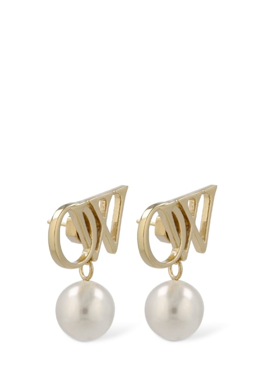 Off-White: OW brass & faux pearl earrings - Gold - men_1 | Luisa Via Roma