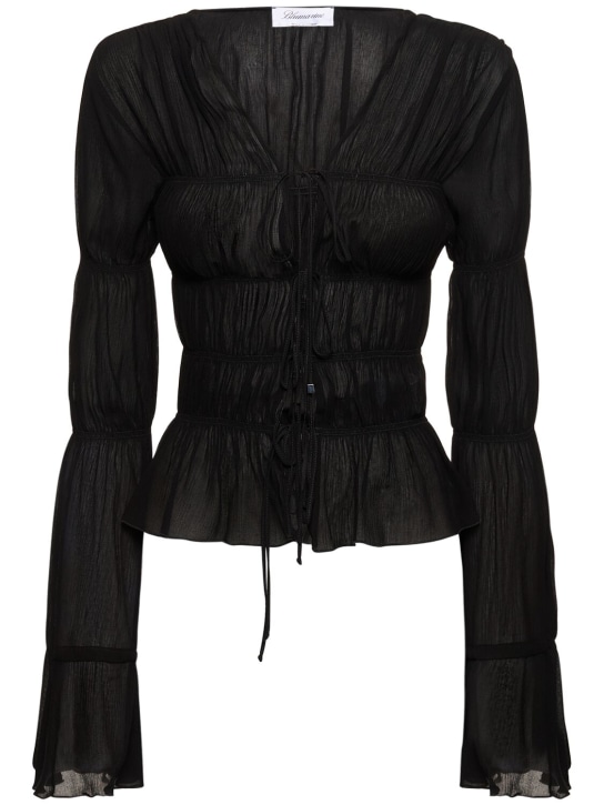 Blumarine: Chemise manches longues en viscose transparente - Noir - women_0 | Luisa Via Roma