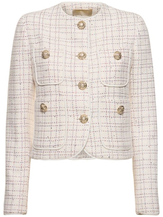 Elie Saab: Collarless tweed crop jacket - White/Multi - women_0 | Luisa Via Roma