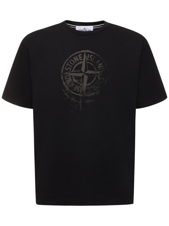 Stone Island: T-shirt en coton - Noir - men_0 | Luisa Via Roma