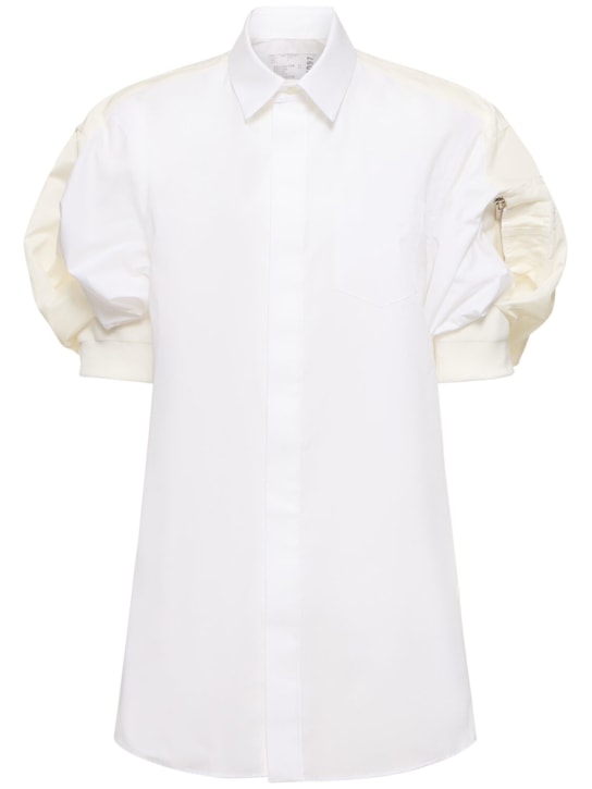 Sacai: Robe courte en sergé de nylon et popeline de coton - Blanc - women_0 | Luisa Via Roma