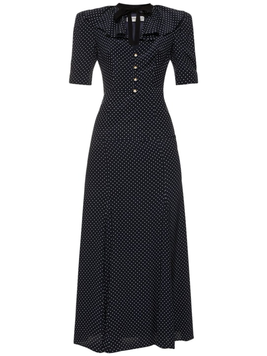 Alessandra Rich: Polka dot silk short sleeve long dress - Navy - women_0 | Luisa Via Roma