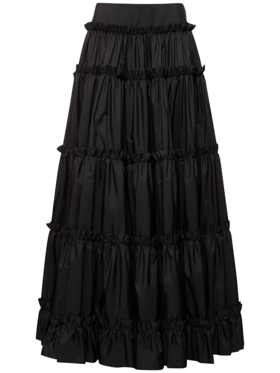 Roberto Cavalli: Solid nylon flared mid rise maxi skirt - Black - women_0 | Luisa Via Roma