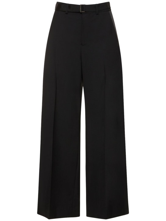 Sacai: Pantalon ample en gabardine & ceinture - Noir - women_0 | Luisa Via Roma