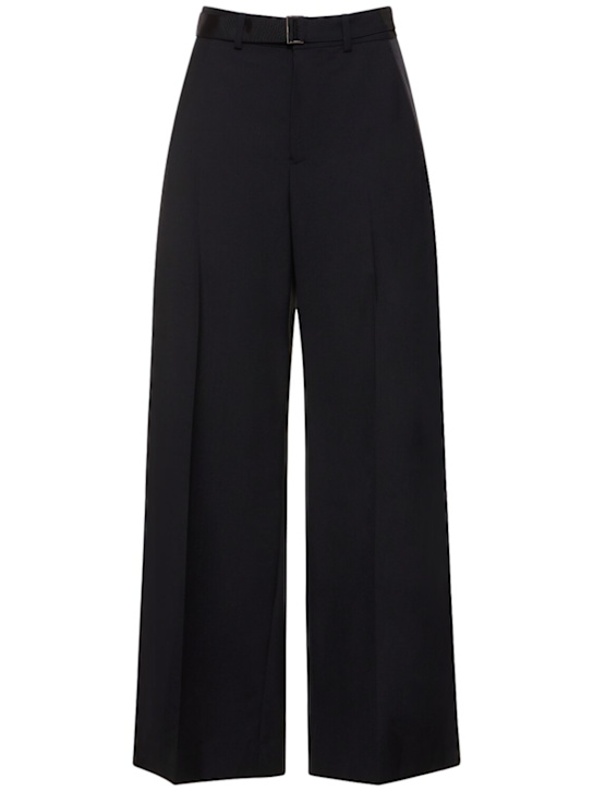 Sacai: Belted gabardine wide pants - Black - women_0 | Luisa Via Roma