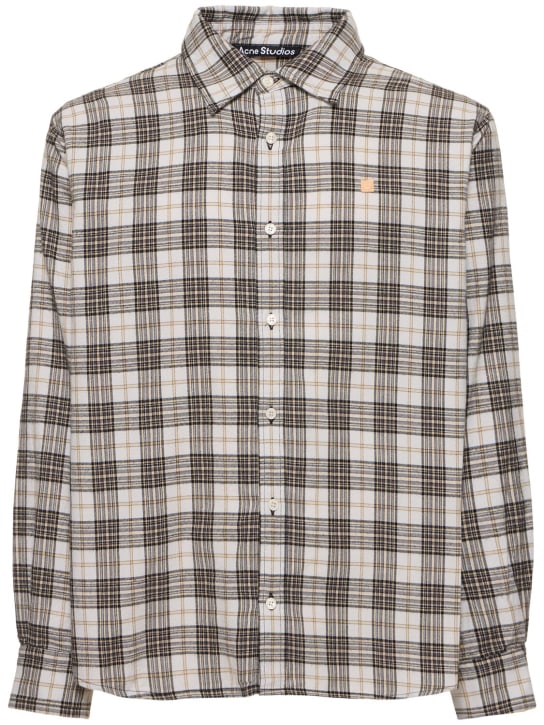 Acne Studios: Cotton twill checked long sleeve shirt - men_0 | Luisa Via Roma