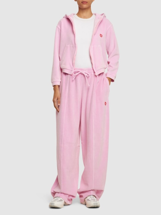 Alexander Wang: Cropped zip up cotton hoodie w/ logo - Pink - women_1 | Luisa Via Roma