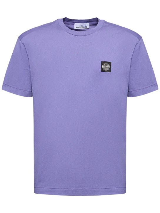 Stone Island: T-shirt in jersey di cotone con logo - Lavanda - men_0 | Luisa Via Roma