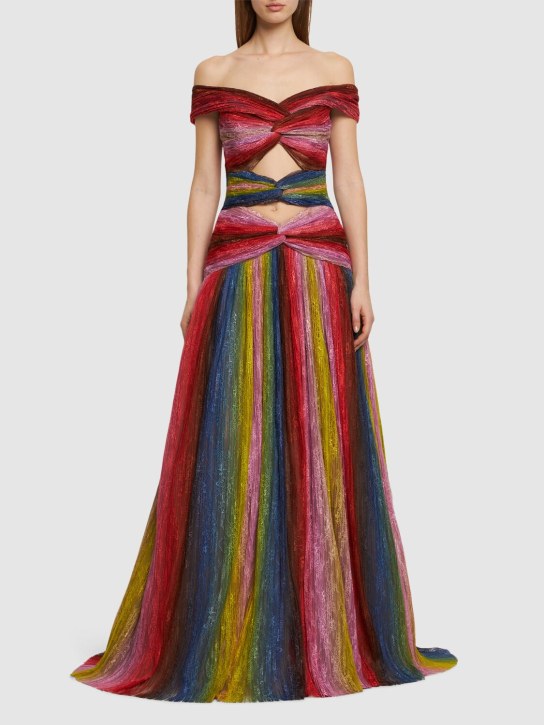 Costarellos: Cecily kaleidoscopic lace cut out gown - Multicolor - women_1 | Luisa Via Roma