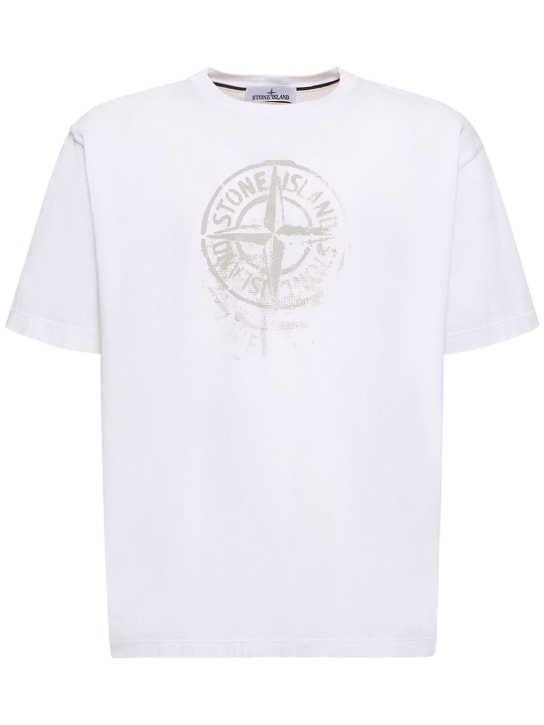Stone Island: T-shirt en coton - Blanc - men_0 | Luisa Via Roma