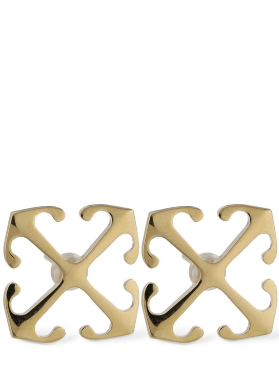 Off-White: Mini Arrow brass earrings - Gold - women_0 | Luisa Via Roma