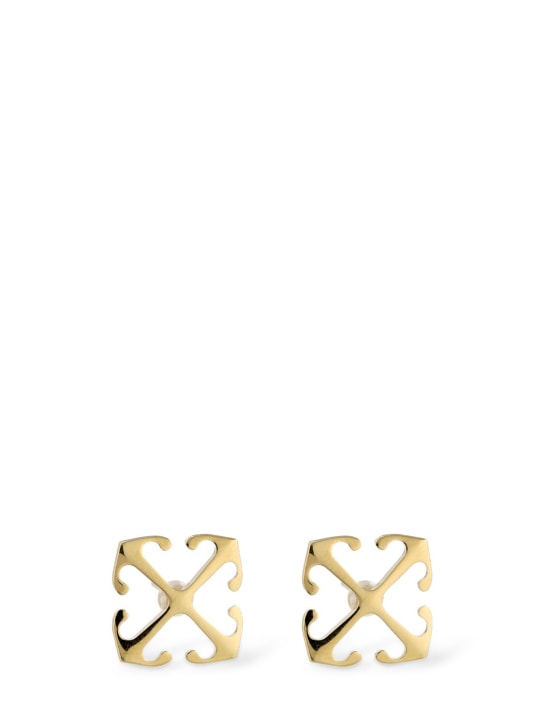 Off-White: Mini Arrow brass earrings - Gold - women_0 | Luisa Via Roma