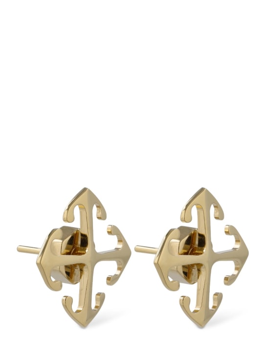 Off-White: Mini Arrow brass earrings - Gold - men_1 | Luisa Via Roma