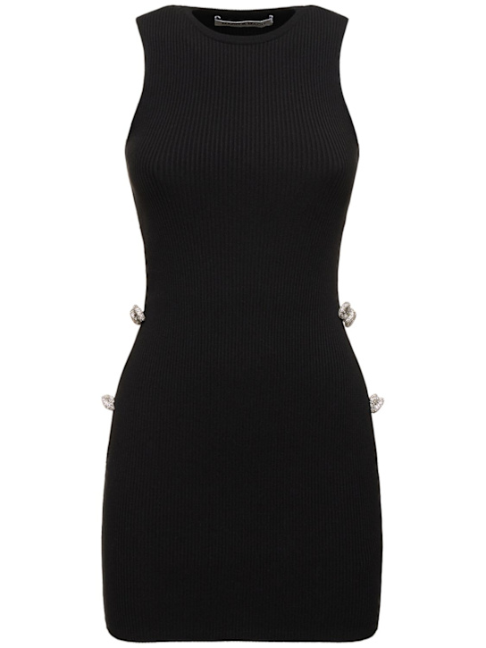Mach & Mach: Embellished stretch knit mini dress - Black - women_0 | Luisa Via Roma