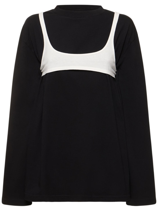 MM6 Maison Margiela: Camiseta de algodón jersey con sostén - Blanco/Negro - women_0 | Luisa Via Roma
