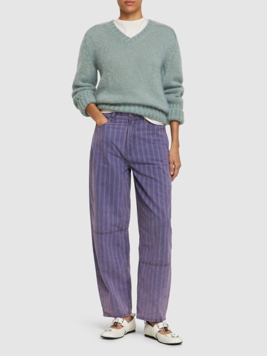 GANNI: Striped light cotton denim jeans - Mid Blue Stone - women_1 | Luisa Via Roma