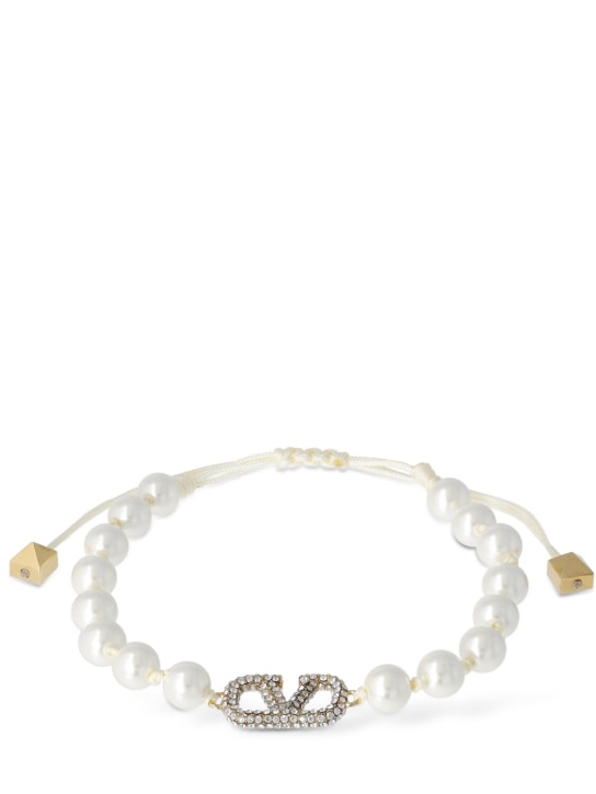 Valentino Garavani: Bracelet en fausses perles V Logo - Cream/Crystal - women_0 | Luisa Via Roma