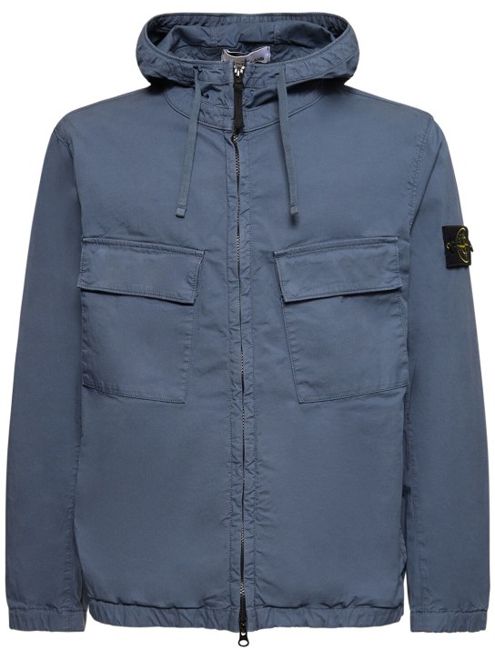 Stone Island: Supima zip up hooded jacket - Blue - men_0 | Luisa Via Roma
