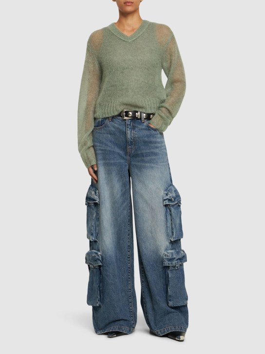 Amiri: Jeans cargo larghi in denim di cotone - Blu - women_1 | Luisa Via Roma