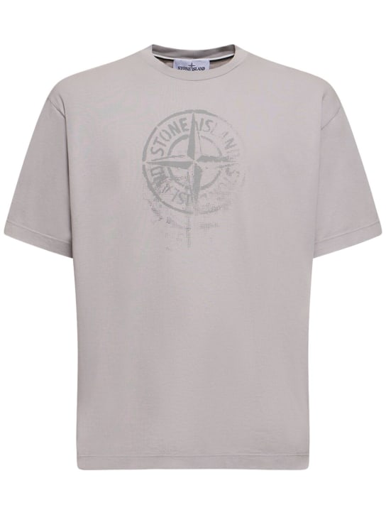 Stone Island: T-shirt en coton - Poussière - men_0 | Luisa Via Roma